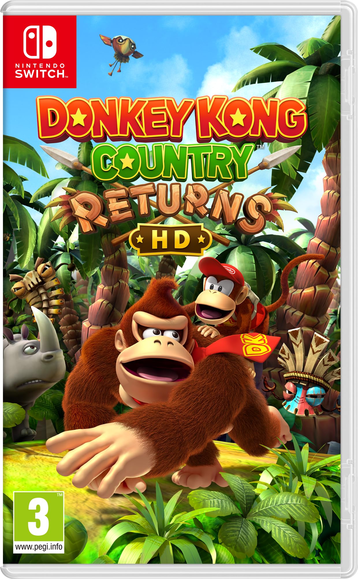 Nintendo Switch game cartridge for Donkey Kong Country Returns HD, showing the colorful game cover art.