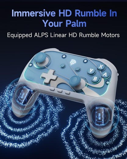 EasySMX S10 Bluetooth Switch controller with TMR anti-drift joystick, mechanical buttons, 6-axis gyro, RGB lighting, and swappable D-pad.