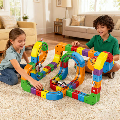Clickrail Electric Train Set, Track Fusion Toy, Magic Rail Cube Train Set, with Gravity-Defying Motorized Train, 3D Embedded Layouts Train Track Set, DIY Cube Track, for Kids (123PCS)