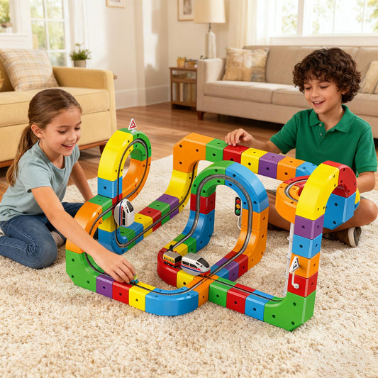 Clickrail Electric Train Set, Track Fusion Toy, Magic Rail Cube Train Set, with Gravity-Defying Motorized Train, 3D Embedded Layouts Train Track Set, DIY Cube Track, for Kids (123PCS)