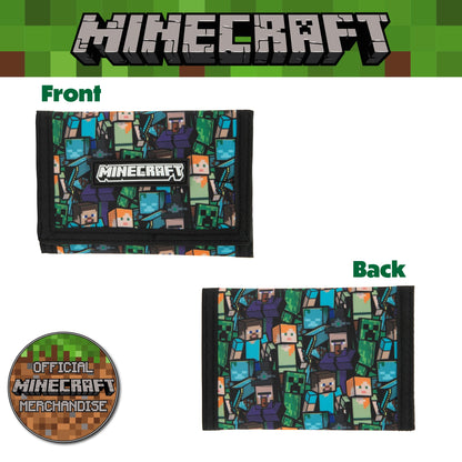Minecraft Boys Wallet for Kids with Card Slots & Zip Coin Pocket Creeper Gamer Accessories Gaming Gift