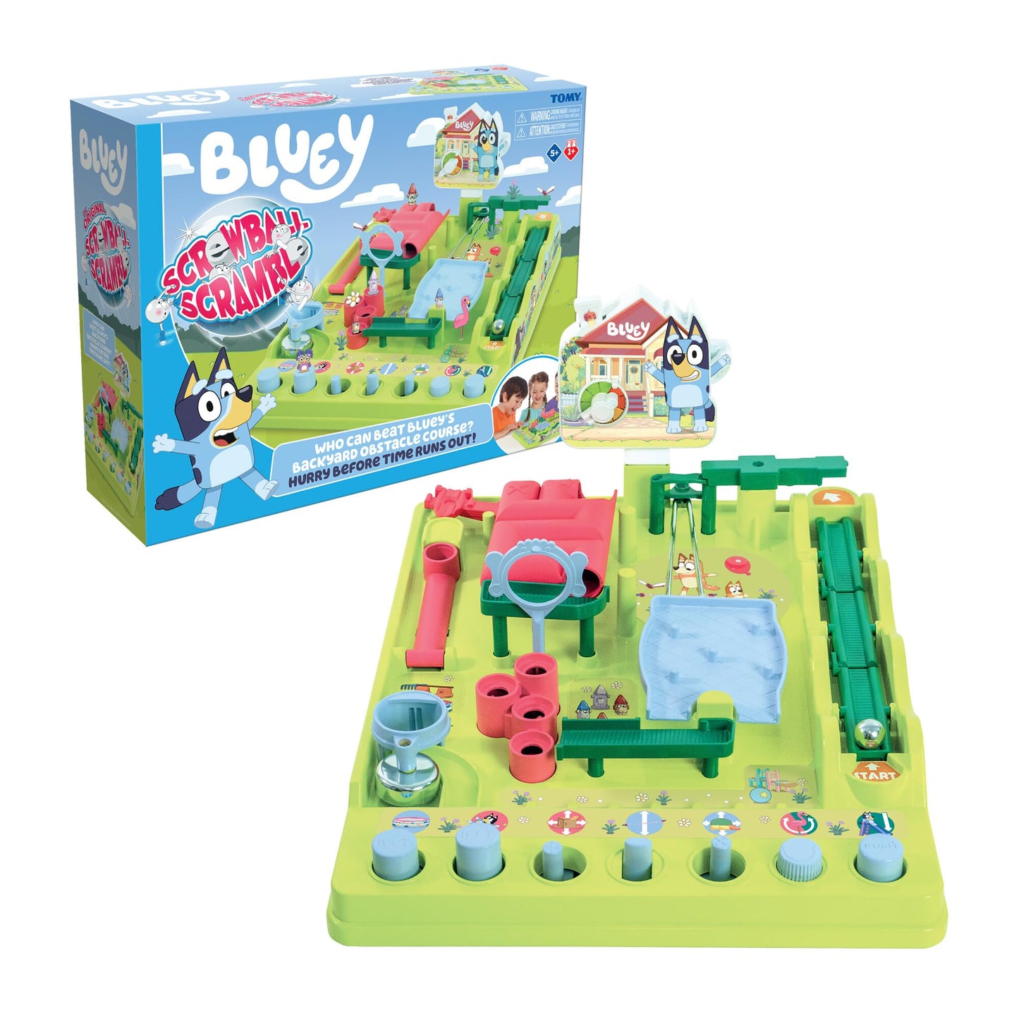 TOMY Bluey Screwball Scramble ML, Retro Maze Game With Obstacles And Timer, Skill-Based Puzzle Challenge, Magnetic Crane, Tilting Bridge, Solo Or Multiplayer, Includes 2 Balls, Age 5+