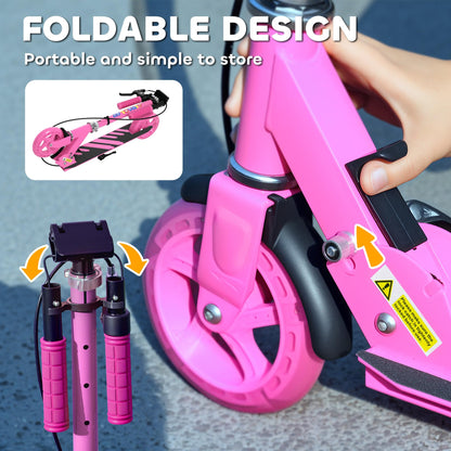 AIYAPLAY Scooter for Ages 3-8 Years, Folding Kick Scooter with Adjustable Handle, Two Light Up Wheels, Handbrake, Rear Brake, Pink