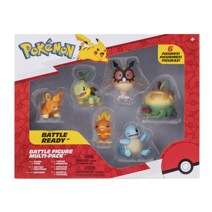 Pokémon Unova Battle Figure 6 Pack with 2-inch Pawmi, Squirtle, Torchic, Turtwig, Hoothoot, and Appleton figures.