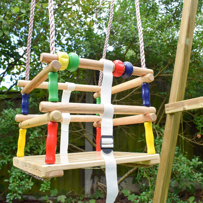 Hardwood Baby Swing Seat (Beech) with Safety Harness and Play Beads Lovely Cradle Swing for Garden or Nursery