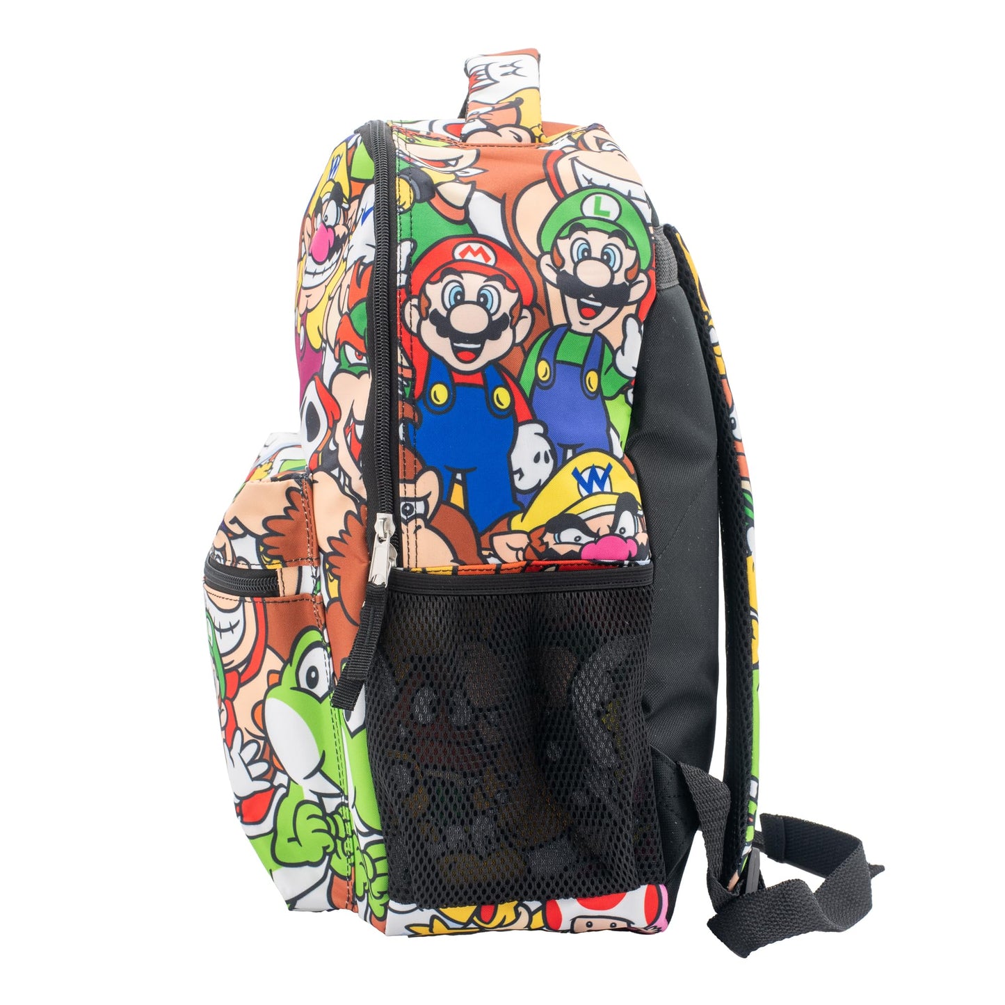 Nintendo’s Super Mario Backpack for Boys & Girls, School Bag with Front Pocket, Allover Character Print Gaming Bookbag with Padded Back and Adjustable Mesh Straps, Black, Laptop