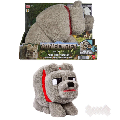 Mattel Minecraft Dennis the Wolf Plush Toy with Feeding Action & Sound, Food Mode Stuffed Animal Inspired by A Minecraft Movie, JDW26