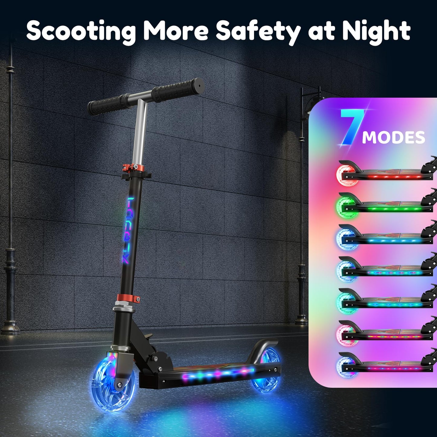 Scooter for Kids Ages 5-12 TONBUX Folding 2 Wheel Kids Scooter with Light Up Wheels & Stem & Deck, 3 Adjustable Height Handle, Lightweight Portable Kick Scooters for Girls Boys Toddler, up to 50kg