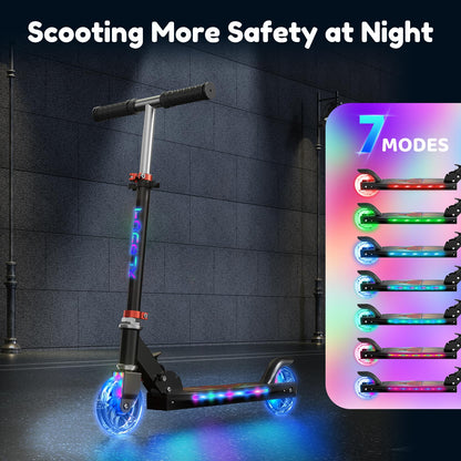 Scooter for Kids Ages 5-12 TONBUX Folding 2 Wheel Kids Scooter with Light Up Wheels & Stem & Deck, 3 Adjustable Height Handle, Lightweight Portable Kick Scooters for Girls Boys Toddler, up to 50kg