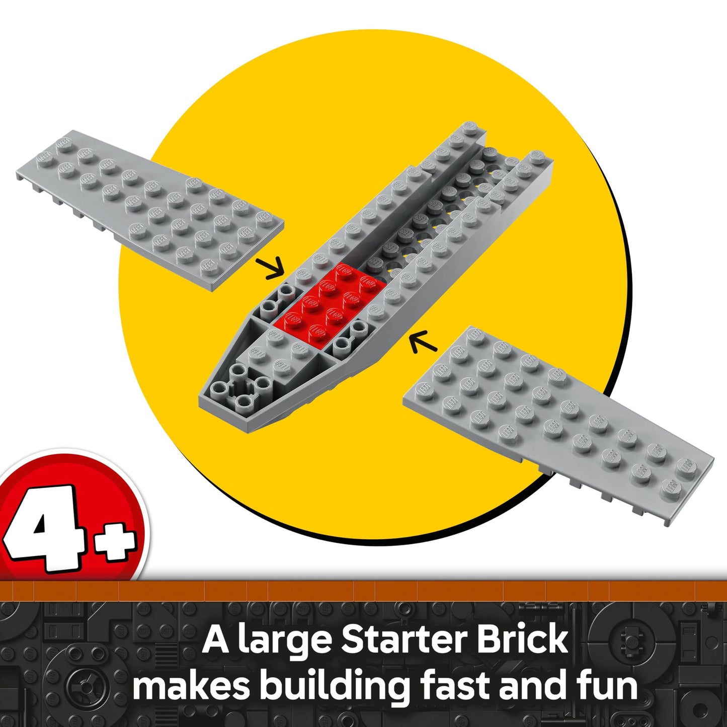 LEGO Star Wars 75410 Mando and Grogu's N-1 Starfighter with minifigures and fueling station in a colorful playset.