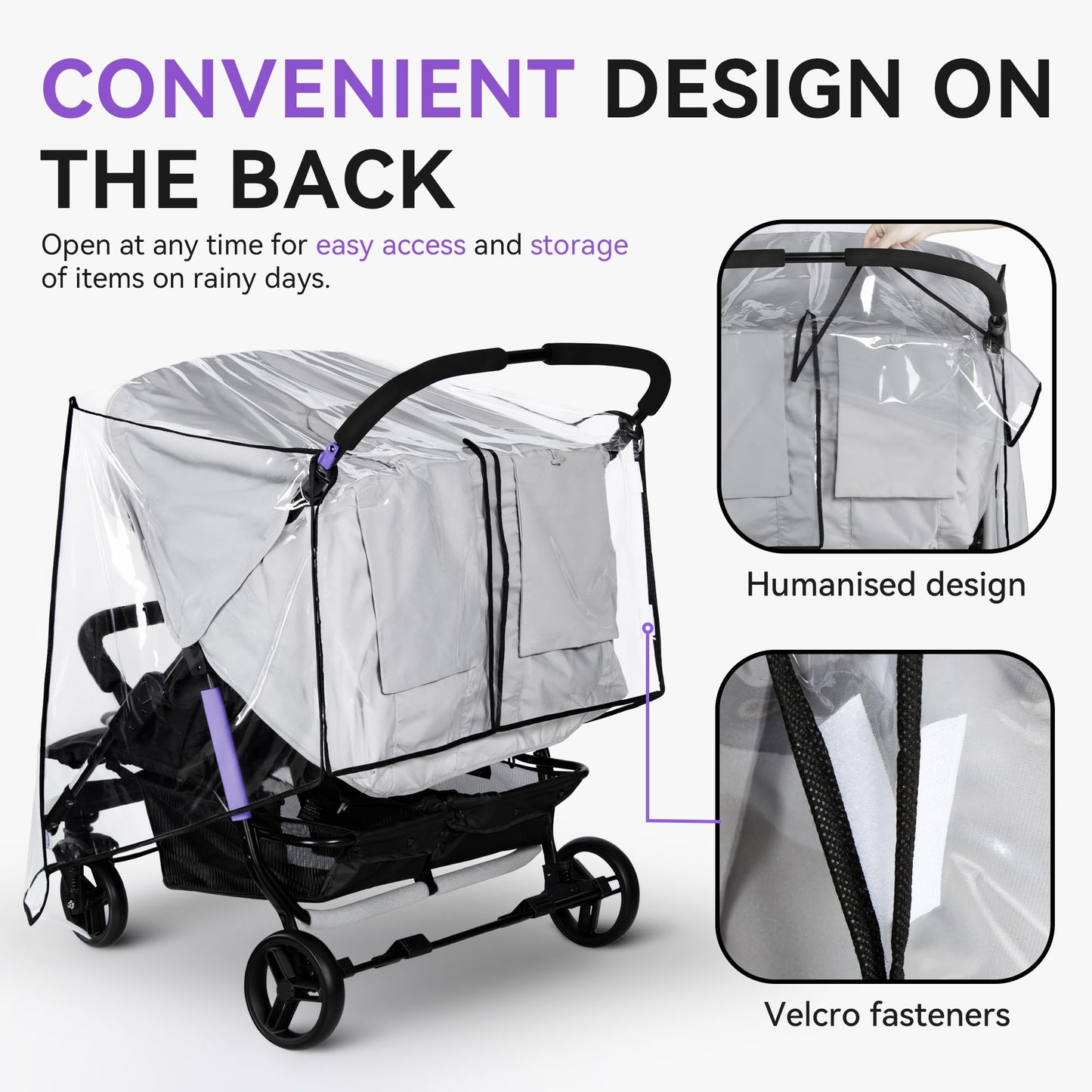Bemece Twins Stroller Rain Cover Side by Side, Universal Double Stroller Rain Cover for Twins Pushchair Pram Buggy, Rainproof Dustproof Windproof for Outdoor Baby Protection