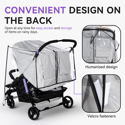 Bemece Twins Stroller Rain Cover Side by Side, Universal Double Stroller Rain Cover for Twins Pushchair Pram Buggy, Rainproof Dustproof Windproof for Outdoor Baby Protection
