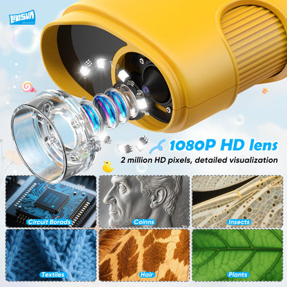 LELESUN 4K Kids' portable handheld microscope showing a detailed view of tiny objects for children ages 4-12.