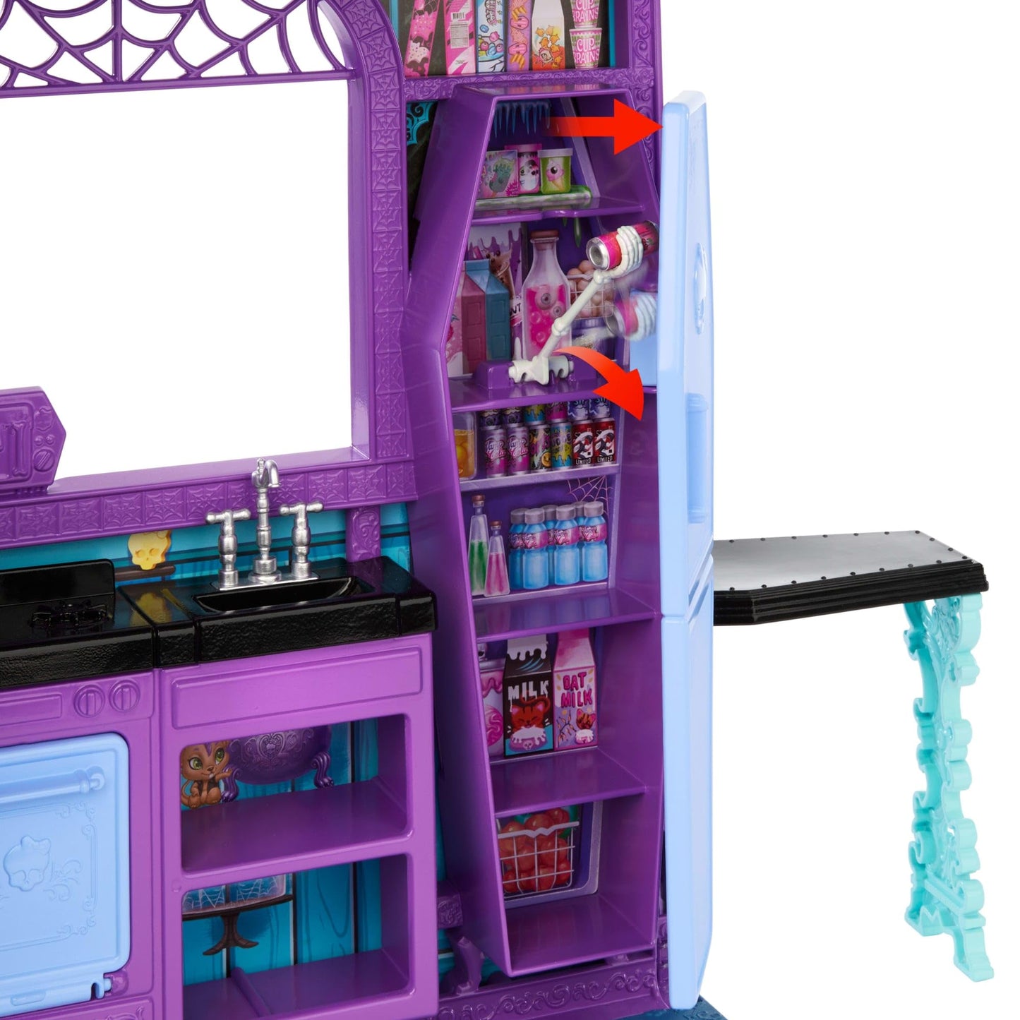 Monster High Boo-tique Hotel Doll House playset featuring spooky surprises, furniture, and accessories in vibrant rooms.