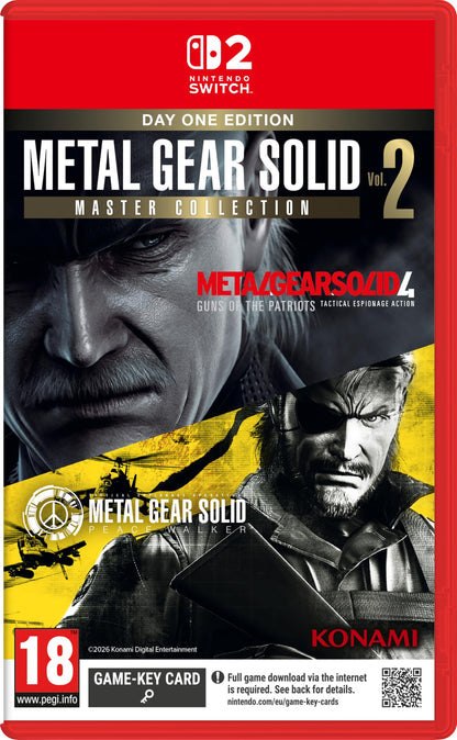 Metal Gear Solid Master Collection Volume 2 Day One Edition for Switch, featuring game cover art and packaging by Konami.