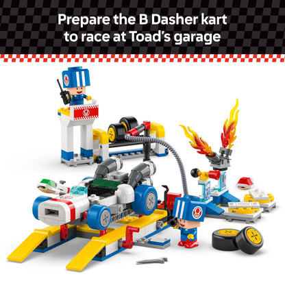LEGO Super Mario Mario Kart Toad’s Garage set featuring LEGO Toad figures and detailed garage scene for kids and gamers.
