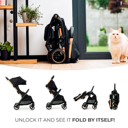Kinderkraft APINO Buggy up to 22 kg, Reclining Buggy, Stroller, Lightweight - 7.5 kg, Automatic Folding, Adjustable Backrest to Reclining Position, Ideal for Travel, Black