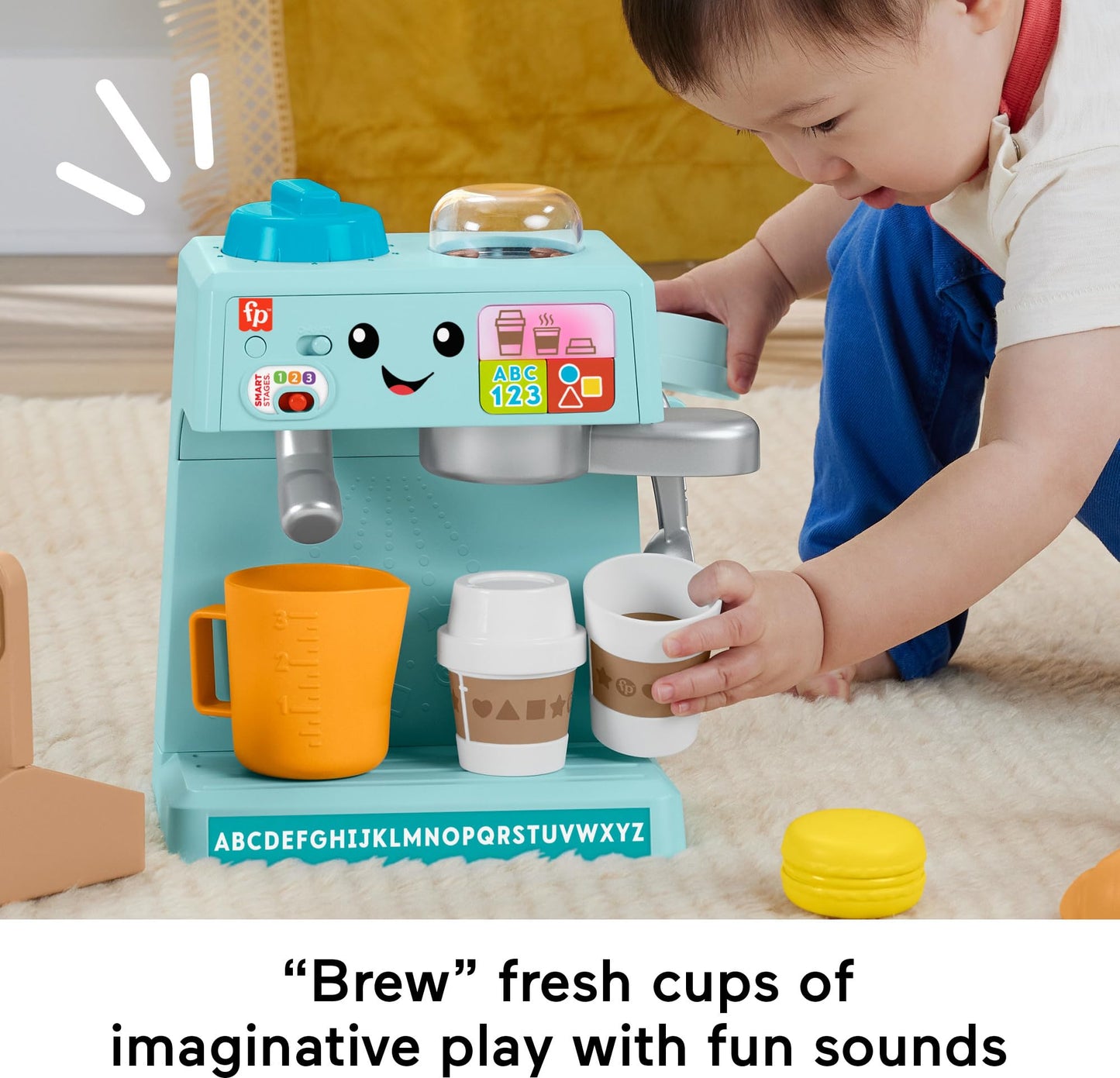 Fisher-Price Toddler Toy Laugh & Learn Coffee Café Musical Playset with Educational Songs & 10 Pretend Play Pieces for Kids Ages 18+ Months, HTW96
