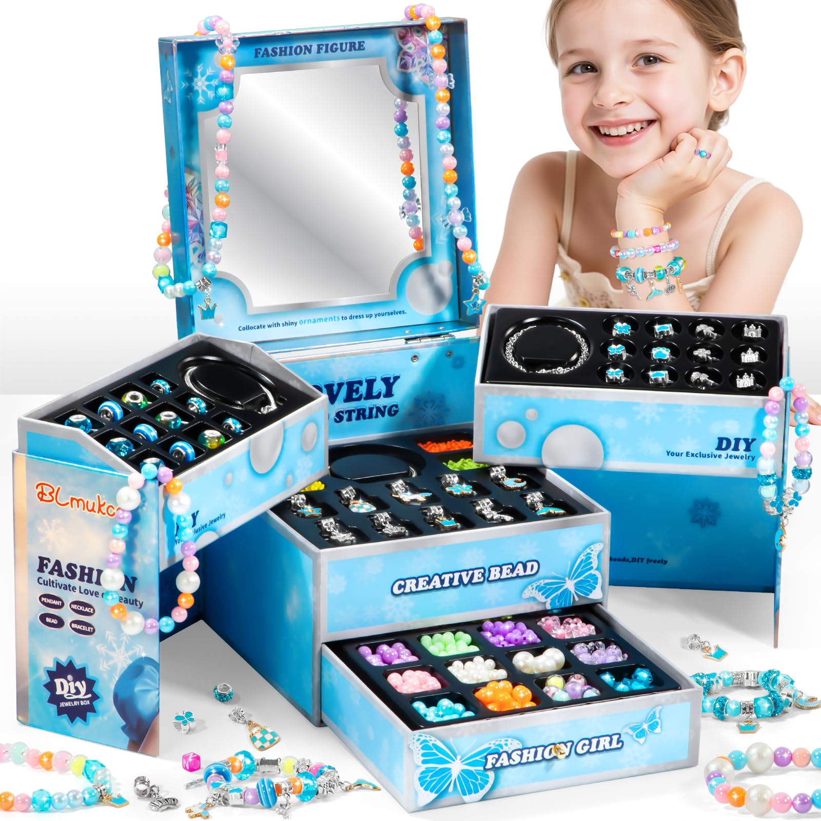 BLmukce winter wonderland charm bracelet making kit for girls with beads, charms, and jewelry supplies for ages 8-12.