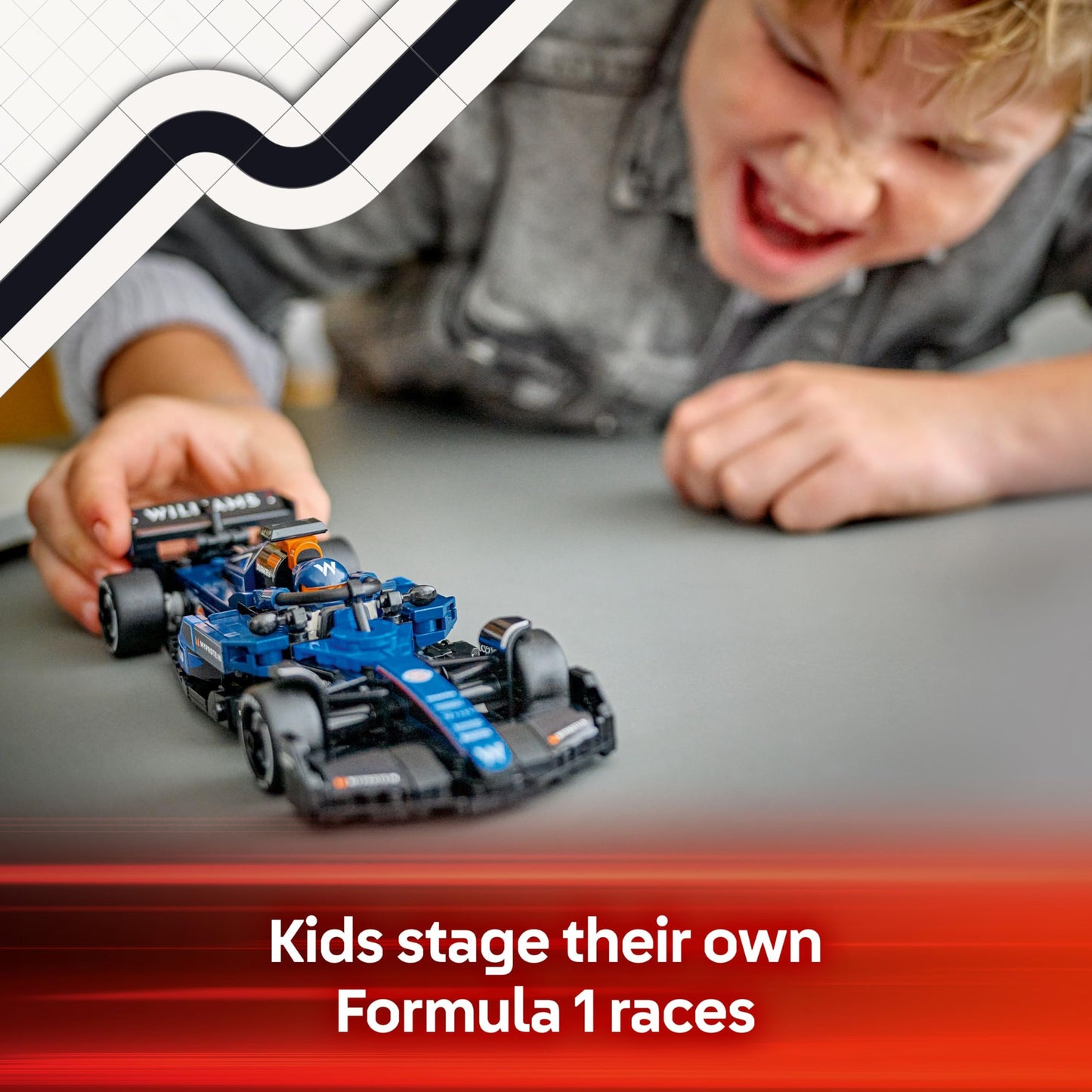 LEGO Speed Champions Williams Racing FW46 F1 race car toy with a minifigure, perfect for motorsport fans and model kits.