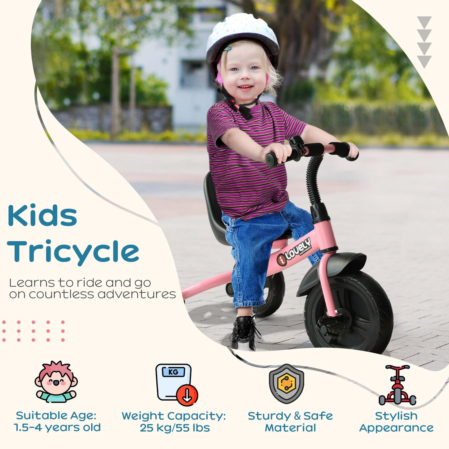 HOMCOM Kids Trike Toddler Tricycle Children Ride on 3 Wheels Bike For 1.5-4 Years Pink