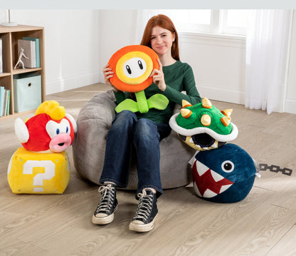 Club Mocchi Mocchi Super Mario Bros. Question Mark Block Mega Plush 15" soft toy, Mario video game character, perfect for kids' room decor.