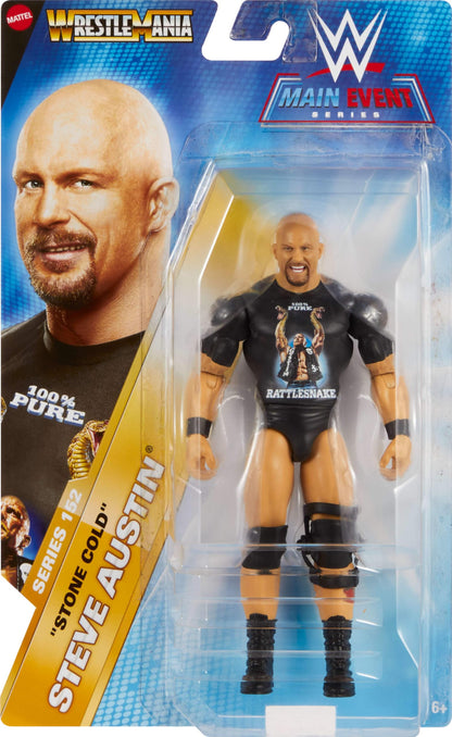 Mattel WWE “Stone Cold” Steve Austin Action Figure, Main Event Series #152 6-inch Collectible with 10 Articulation Points & Life-Like Look, JCV32