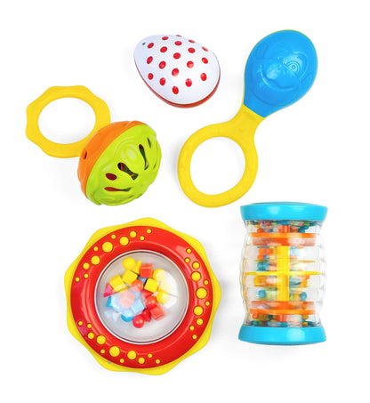 Halilit My First Baby Band Gift Set. Musical Instrument for Babies. Baby & Toddler Sensory Music Toys includes Egg Shaker, Cage Bell, Baby Maraca, Tube Shaker & Fun Rattle. For Boys & Girls 6 Months +