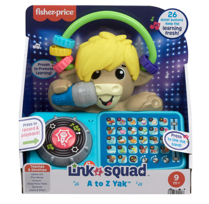 Fisher-Price Baby Learning Toy Link Squad A to Z Yak with interactive music and lights for children 9+ months, UK English.
