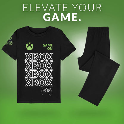 Black Xbox boys' gaming pyjamas for kids, size 15 years, featuring Xbox logo and gaming-themed design.