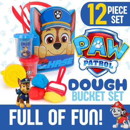 Toyland® 12 Piece Paw Patrol Chase Dough Bucket Activity Set - 3 Dough, 3 Cutters, 1 Roller, 3 Stamps, 1 Wipeable Play Screens & 1 Bucket - Arts & Crafts Toys