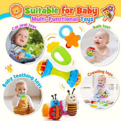 Wootoyz Baby Toys for 0 3 6 9 12 Months Rattle Toys with Storage Box,Newborn Toys for 0-12 Months Infant Toys Wrist Socks Set 0-6 Months Baby Teething Sensory Toys for Babies 6-18 Months Newborn Gift