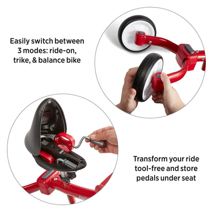 Radio Flyer Triple Play Trike, Red Toddler Tricycle, Balance Bike, and Ride On For 1-3 Years