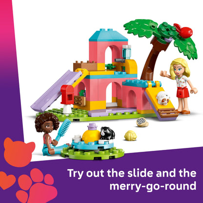 LEGO Friends Guinea Pig Playground toy with mini dolls, animal figures, and pet care accessories for creative play.