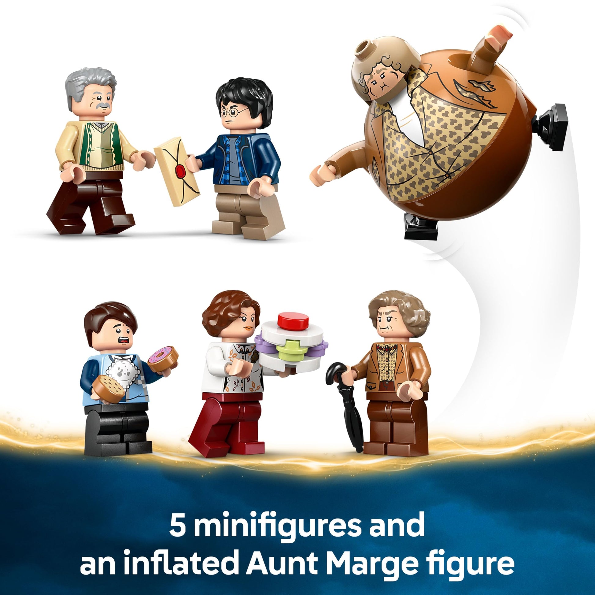 LEGO Harry Potter Privet Drive set featuring Aunt Marge's house, detailed interior, and five minifigures.
