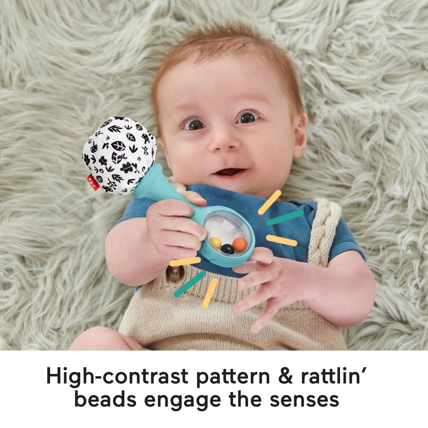 Fisher-Price Rattle ‘n Rock Maracas Baby Rattle Sensory Toys for Newborn Babies Ages 3 Months and Older, HMF34