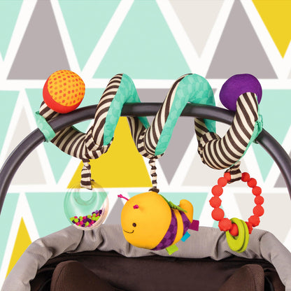 B. toys Wiggle Wrap for infant car seats, strollers, and cribs with spiral design, hanging rattle, plush bee, and teether for babies 0+ months.