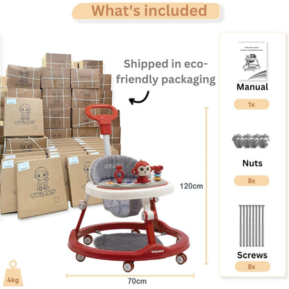 Twinky Baby Walker with retractable handle, play set, music, floor mat, adjustable height, sturdy support for boys and girls 6 months+