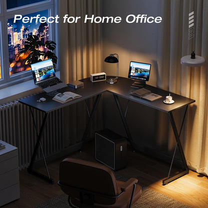 ODK L Shaped Gaming Desk, 120×120 cm Corner Computer Desk for Gaming, Home, Office, Carbon Fibre Black