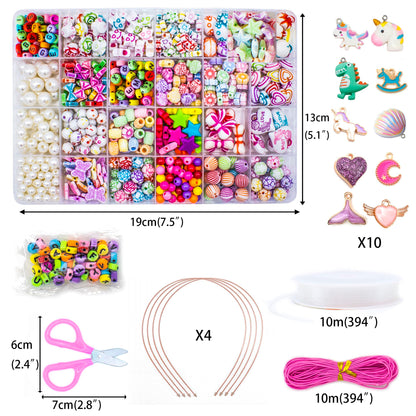 WONDERFORU Children DIY Beads for Jewellery Bracelet Necklaces String Making Kit, Friendship Bracelets Art Craft Kit for Girls Kids, 24 Colors