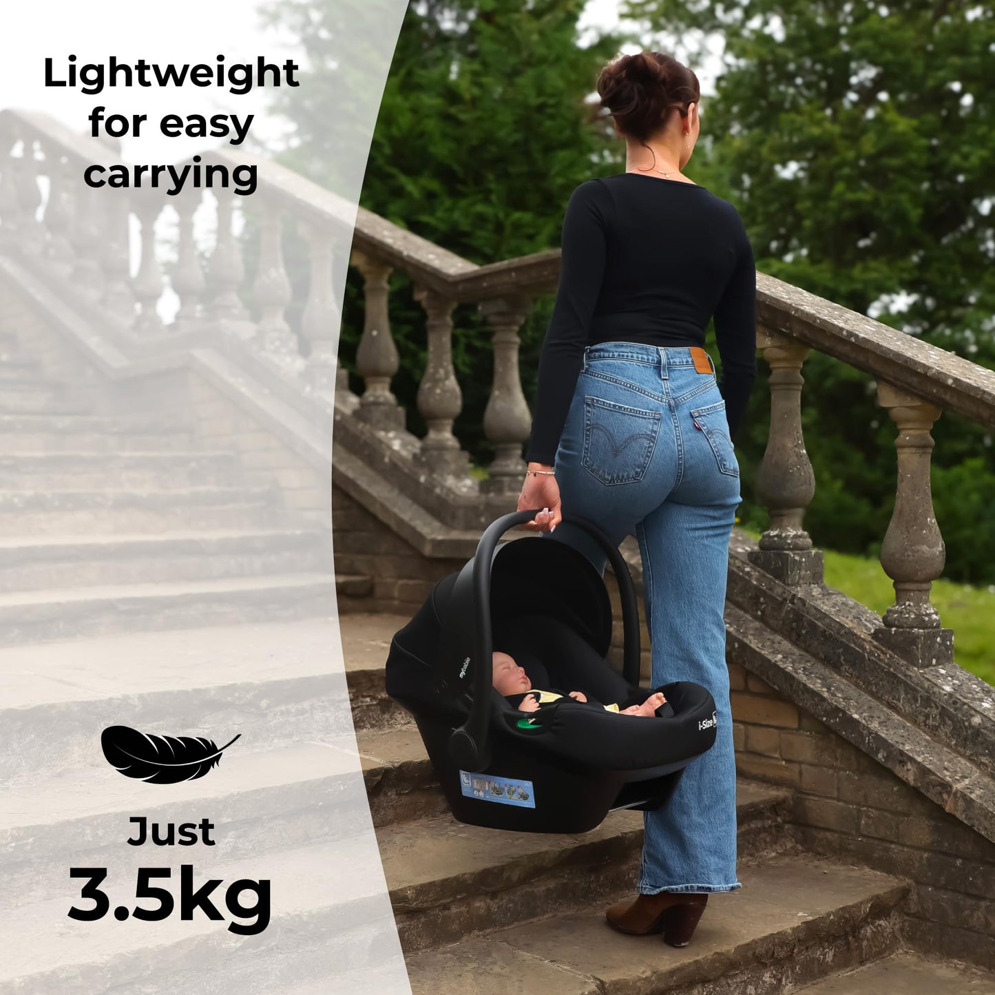 My Babiie MBCS02 SE i-Size Baby Car Seat - 40-87cm (Birth to 15 Months Approx.), R129, Group 0+, Lightweight Infant Carrier, Large Canopy, Newborn Insert, Adjustable Headrest - Black SE