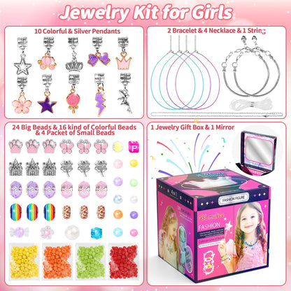 BLmukce charm bracelet making kit for girls features beads, charms, and necklace supplies for DIY jewelry crafting.