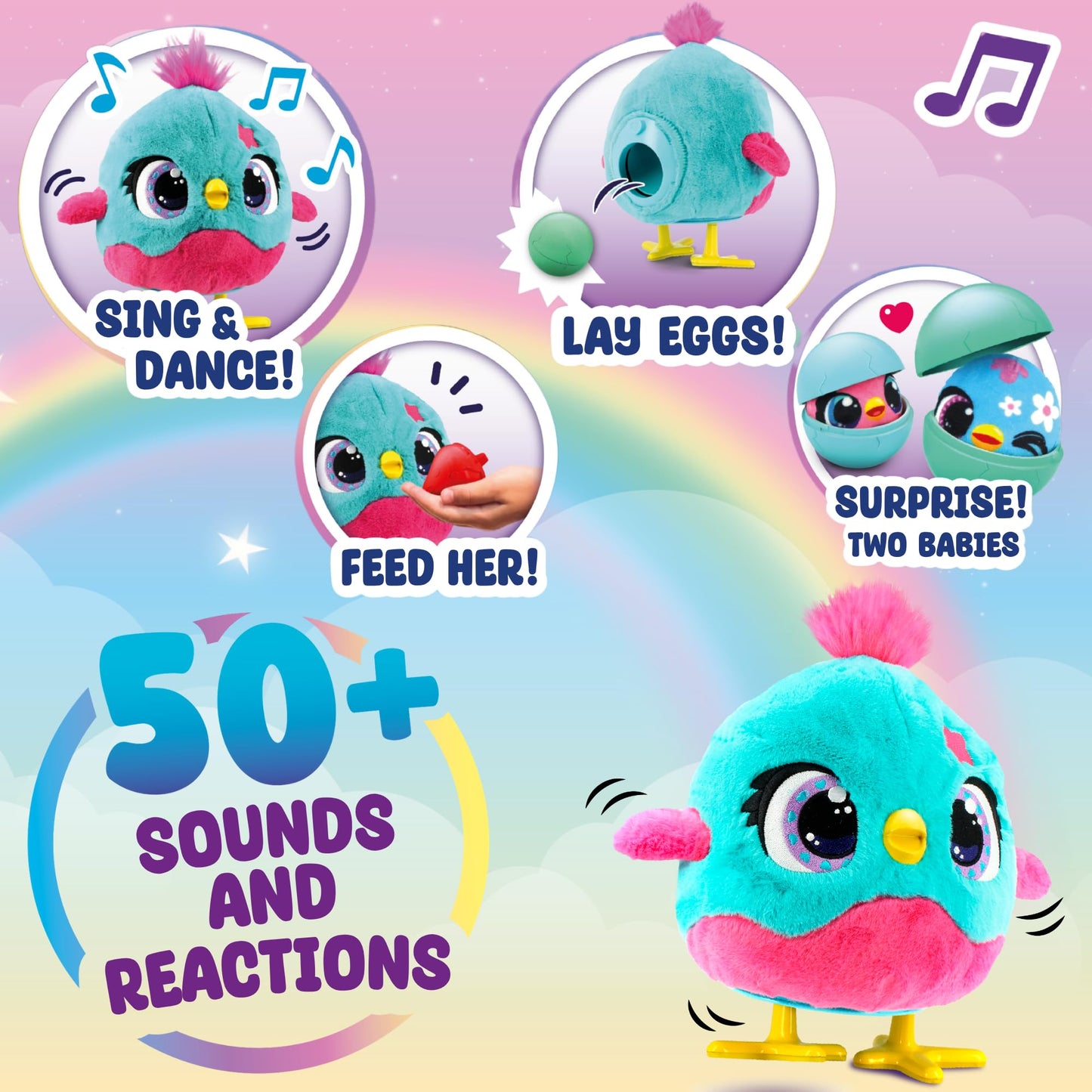 Funtasy Family Chick a Boo - Electronic Kids Chicken Toy - Cute Interactive Plush Pet & Adorable Hen - 50+ Sounds & Reactions - Feed Her, Watch Her Sing, Dance & Lay Eggs - Girls & Boys Gifts Age 3 +