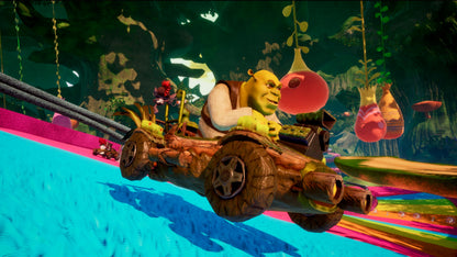 Dreamworks All-Star KartRacing game for PlayStation PS5, featuring colorful characters and vibrant racing scenes.