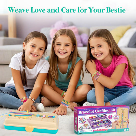 Friendship Bracelet Making Kit with Storage Box,DIY String Bracelet Arts and Craft for Girls Aged 8-12,Kids' Travel Activity Toy Set, Birthday Gifts for Ages 6 7 8 9 10 11 12 Year Old (Yellow/Blue)