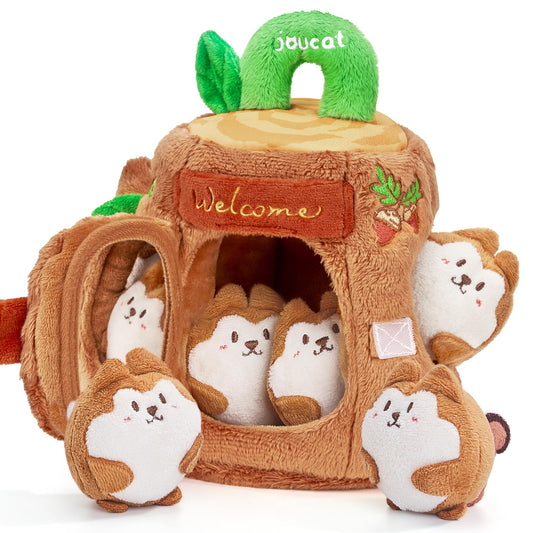 JoyCat Baby Toys 6-12 Months - Soft Baby Treehouse with 5 Sensory Squirrels - Rattle, Crinkle Paper, Squeaker, Mirror, Montessori Soft Toys for Toddlers 0-3 Years Old - Christmas Birthday Gift
