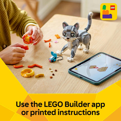 LEGO Creator 3in1 Playful Cat Toy model featuring a cat, pigeon, and pet dog figures for creative building fun.