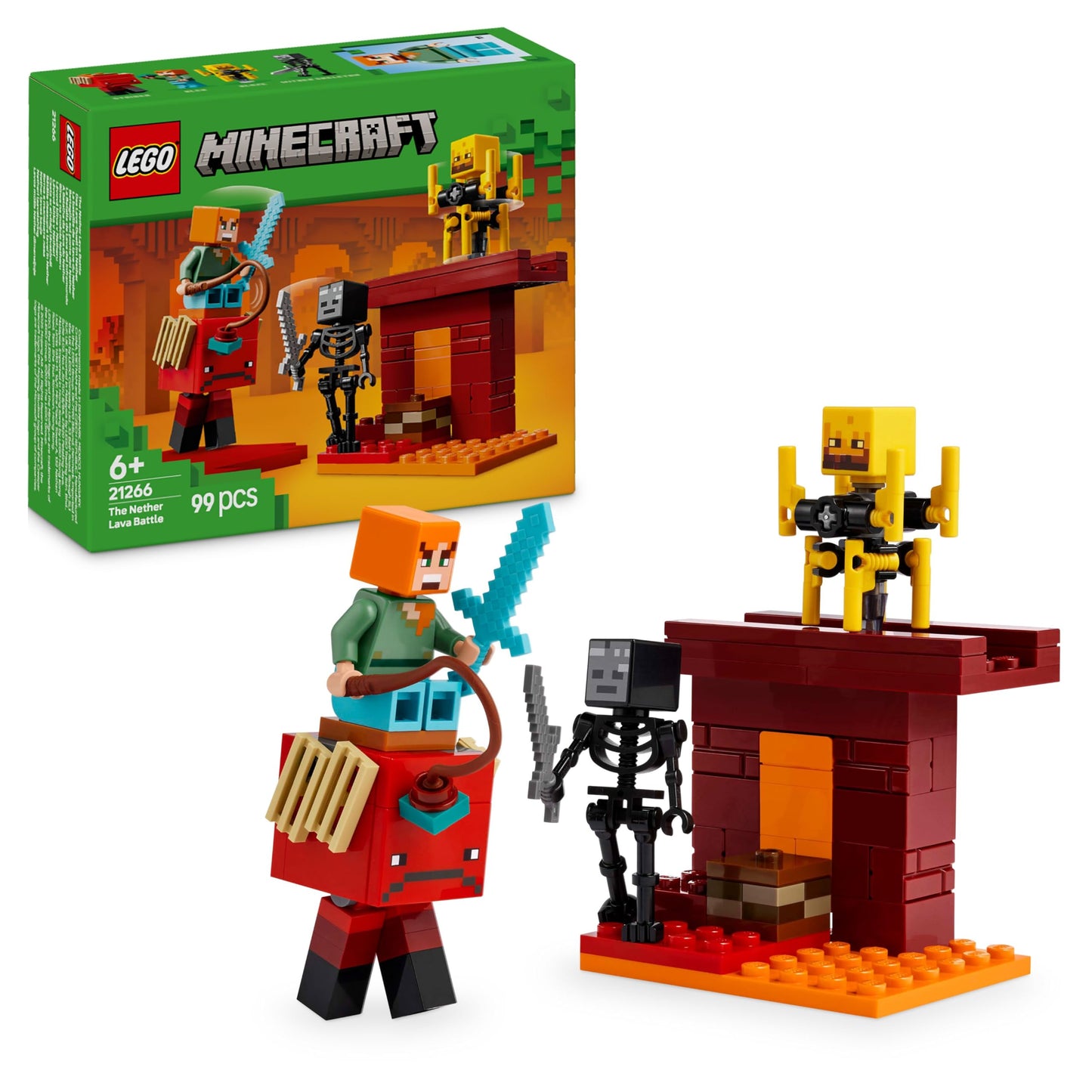 LEGO Minecraft The Nether Lava Battle - Interactive Toy with an Alex Figure, plus Mobs incl. a Skeleton, Blaze and a Strider - Gaming Gift for 6+ Year Old Boys & Girls - 21266