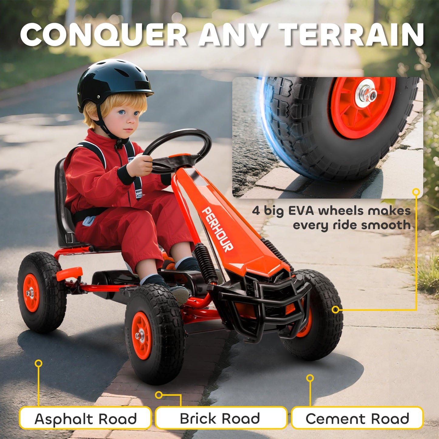 AIYAPLAY Kids Pedal Go Kart, Children Ride on Racer with Adjustable Seat, EVA Tyres, Manual Clutch, Brake, Go Cart for Kids 3-8 Years, Red