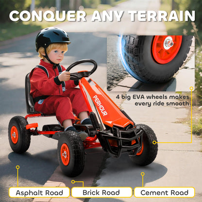 AIYAPLAY Kids Pedal Go Kart, Children Ride on Racer with Adjustable Seat, EVA Tyres, Manual Clutch, Brake, Go Cart for Kids 3-8 Years, Red